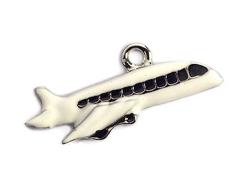 INNSPIRO NICE CHARMS Flugzeug Anhänger schwarz und weiß, 22 x 10 mm, 25 Stück, 11x24mm., Metall, Kein Edelstein von INNSPIRO
