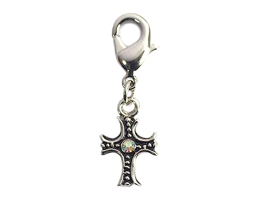 INNSPIRO Nice Charms Metall-Anhänger Kreuz mit schwarzem Kunstleder mit Karabiner, 9 x 14 mm, 25 Stück., 13mm., Metall, Kein Edelstein von INNSPIRO