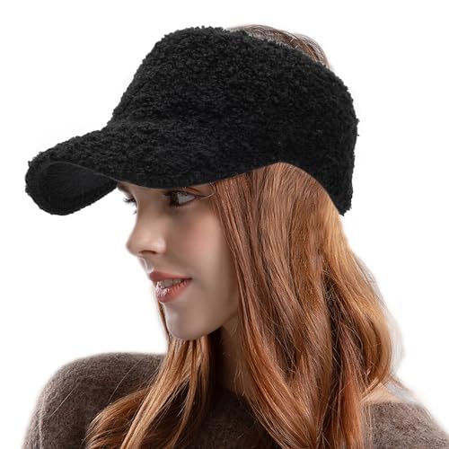 INOGIH BeanieTail warme Strickmütze für Damen, unordentlicher hoher Dutt, Pferdeschwanz, Visier, Beanie-Mütze (S/M), Schwarzes Design2, Medium von INOGIH