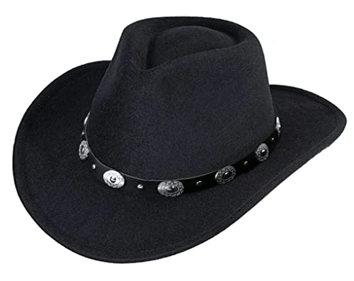 INOGIH Westernhut für Damen und Herren, Cowboy- und Cowgirl-Hut, Fedora-Hut, Fedora-Hut, Fedora-Hut, mit Zugverschluss, breite Krempe,, Schwarzes Design6, Medium von INOGIH