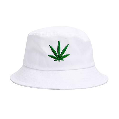 Weed-Bucket-Hut Kappe Marihuana Weed Leaf Cannabis Fisherman's Hat - Faltbare Snapback Herren Damen - Wei� - Einheitsgröße von INOGIH