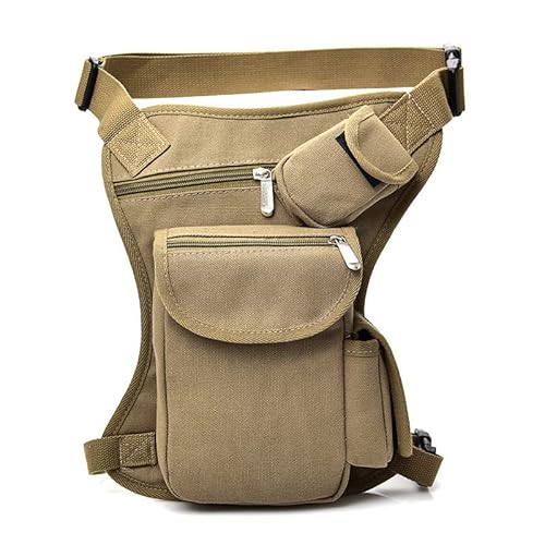 Beintasche Motorrad,Beintasche Herren Canvas Reiten Taille Beintasche Outdoor Multifunktions Beintasche Motorrad Herren Freizeit Sport Gürteltasche (Color : Khaki) von INOKAI