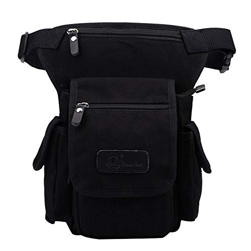 Beintasche Motorrad,Beintasche Herren Herren Canvas Taille Drop Beintasche Messenger Schulter Fanny Pack Cross Body Oberschenkel Hüfte Bauchgurt for Reisen Motorradfahren (Color : Black) von INOKAI