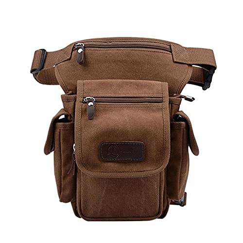 Beintasche Motorrad,Beintasche Herren Herren Canvas Taille Drop Beintasche Messenger Schulter Fanny Pack Cross Body Oberschenkel Hüfte Bauchgurt for Reisen Motorradfahren (Color : Coffee) von INOKAI