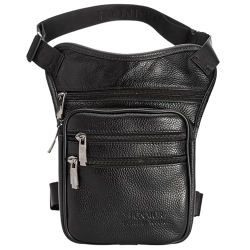 Beintasche Motorrad,Beintasche Herren Herren Leder Drop Beintasche Gürteltasche Crossbody Fanny Pack Gürtel Hip Bum Reisen Reiten Motorrad Messenger Umhängetasche (Color : Black) von INOKAI