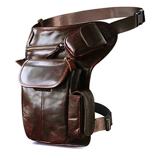 Beintasche Motorrad,Beintasche Herren Leder Herrenmode Casual Messenger One Umhängetasche Design Reise Fanny Taille Gürteltasche Drop Beintasche (Color : Coffee) von INOKAI