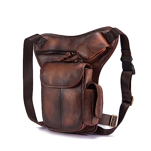 Beintasche Motorrad,Beintasche Herren Leder Herrenmode Casual Messenger One Umhängetasche Design Reise Fanny Taille Gürteltasche Drop Beintasche (Color : Light Brown) von INOKAI