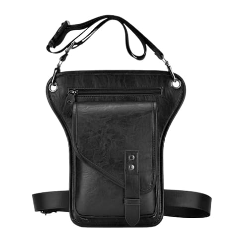 Beintasche Motorrad,Beintasche Herren Männer Gürtel Gürteltasche Hüfttasche Drop Beintasche Leder Multifunktions Design Kleine Umhängetasche Mode Reisetasche Männlich (Color : Black) von INOKAI