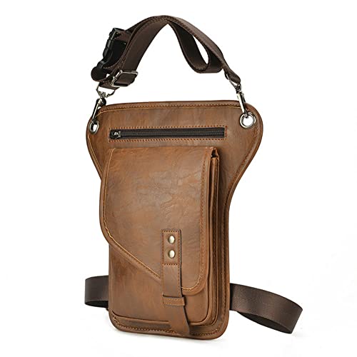 Beintasche Motorrad,Beintasche Herren Männer Gürtel Gürteltasche Hüfttasche Drop Beintasche Leder Multifunktions Design Kleine Umhängetasche Mode Reisetasche Männlich (Color : Brown) von INOKAI