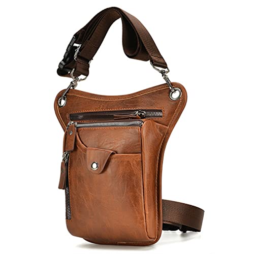 Beintasche Motorrad,Beintasche Herren Vintage Leder Hüfttasche Drop Beintasche for Männer Frauen Gürtel Hüfte Gürteltasche Mehrzweck Motorrad Fahrrad Outdoor Wandern Camping (Color : Brown) von INOKAI