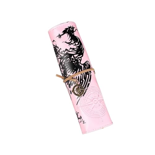 INOKAI Pencil Wrap,Pencil Wrap Roll Up Volumen-Stifttasche, gebündelt, dreifach, Leder, großes Fassungsvermögen, Bleistift, Studenten-Bleistift, Schreibwarenbox (Color : Long-Pink) von INOKAI