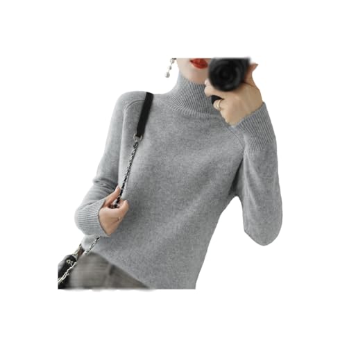 Damen Solid Turtleneck Kaschmir-Strickpullover, cremefarbener Rollkragenpullover, Weihnachtspullover für Frauen (Grey,S) von INOMAK