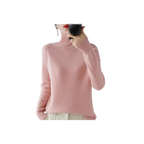 Damen Solid Turtleneck Kaschmir-Strickpullover, cremefarbener Rollkragenpullover, Weihnachtspullover für Frauen (Pink,M) von INOMAK