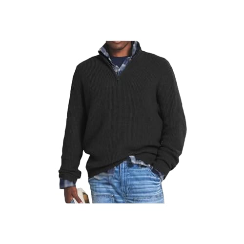 INOMAK Herren Kaschmir Business Casual Pullover mit Reißverschluss, Viertelreißverschlusspullover Herren, Slim Fit Herren Pullover mit V-Ausschnitt Langarm (Black,2XL) von INOMAK