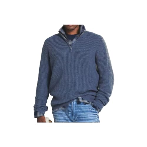 INOMAK Herren Kaschmir Business Casual Pullover mit Reißverschluss, Viertelreißverschlusspullover Herren, Slim Fit Herren Pullover mit V-Ausschnitt Langarm (Blue,4XL) von INOMAK