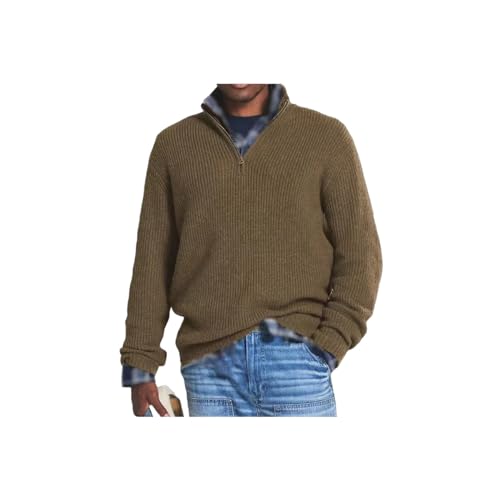 INOMAK Herren Kaschmir Business Casual Pullover mit Reißverschluss, Viertelreißverschlusspullover Herren, Slim Fit Herren Pullover mit V-Ausschnitt Langarm (Brown,2XL) von INOMAK