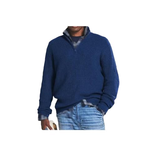 INOMAK Herren Kaschmir Business Casual Pullover mit Reißverschluss, Viertelreißverschlusspullover Herren, Slim Fit Herren Pullover mit V-Ausschnitt Langarm (Dark Blue,4XL) von INOMAK