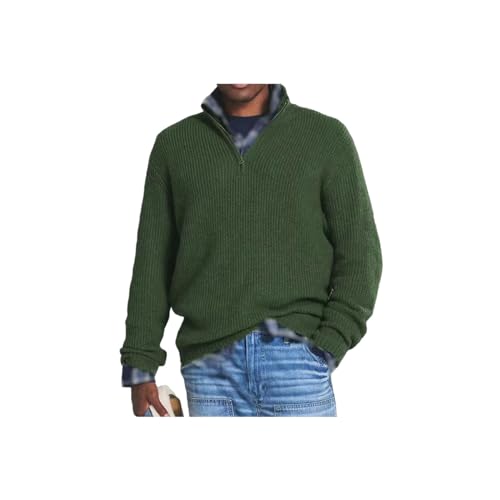 INOMAK Herren Kaschmir Business Casual Pullover mit Reißverschluss, Viertelreißverschlusspullover Herren, Slim Fit Herren Pullover mit V-Ausschnitt Langarm (Dark Green,L) von INOMAK