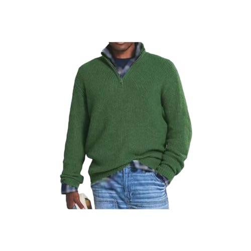 INOMAK Herren Kaschmir Business Casual Pullover mit Reißverschluss, Viertelreißverschlusspullover Herren, Slim Fit Herren Pullover mit V-Ausschnitt Langarm (Green,L) von INOMAK