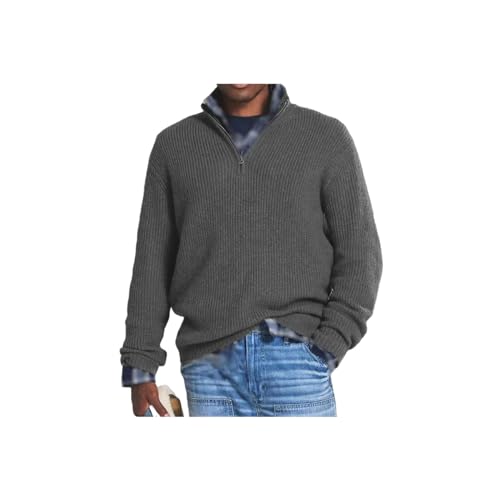 INOMAK Herren Kaschmir Business Casual Pullover mit Reißverschluss, Viertelreißverschlusspullover Herren, Slim Fit Herren Pullover mit V-Ausschnitt Langarm (Grey,2XL) von INOMAK