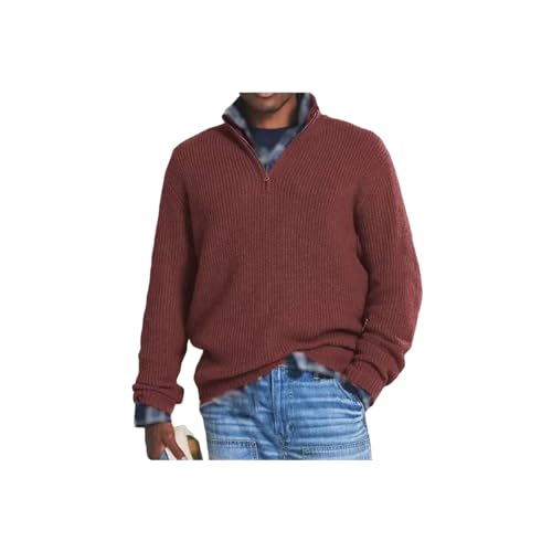 INOMAK Herren Kaschmir Business Casual Pullover mit Reißverschluss, Viertelreißverschlusspullover Herren, Slim Fit Herren Pullover mit V-Ausschnitt Langarm (Red,4XL) von INOMAK