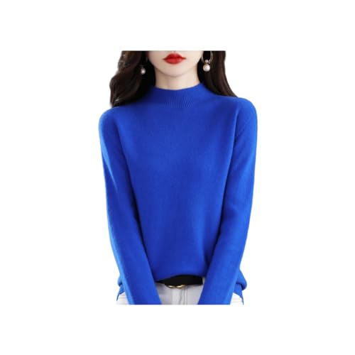 INOMAK Kaschmir-Pullover für Frauen, weicher Kaschmir-Pullover, Rundhalsausschnitt Warmer Pullover, halber hoher Halsausschnitt Ärmel Pullover (Blue,M (50-55 KG)) von INOMAK