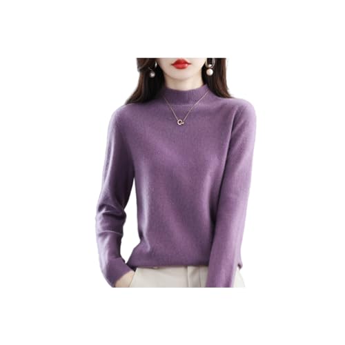 INOMAK Kaschmir-Pullover für Frauen, weicher Kaschmir-Pullover, Rundhalsausschnitt Warmer Pullover, halber hoher Halsausschnitt Ärmel Pullover (Deep Purple,M (50-55 KG)) von INOMAK