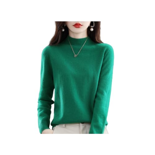 INOMAK Kaschmir-Pullover für Frauen, weicher Kaschmir-Pullover, Rundhalsausschnitt Warmer Pullover, halber hoher Halsausschnitt Ärmel Pullover (Green,XL (62.5-70 KG)) von INOMAK