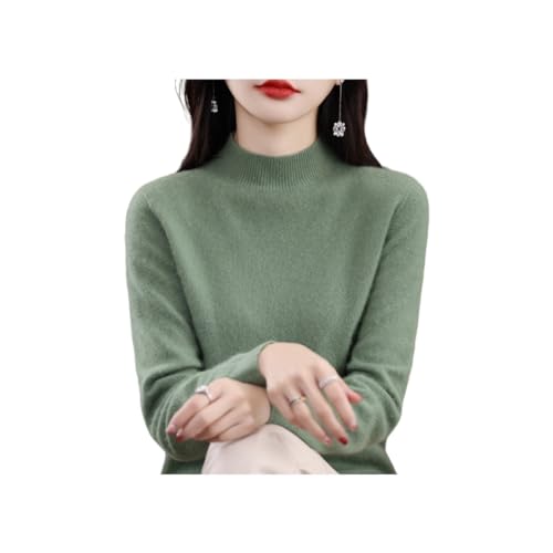 INOMAK Kaschmir-Pullover für Frauen, weicher Kaschmir-Pullover, Rundhalsausschnitt Warmer Pullover, halber hoher Halsausschnitt Ärmel Pullover (Light Green,XXL (70-77.5 KG)) von INOMAK