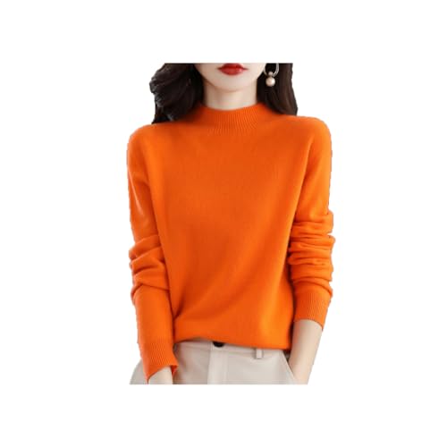 INOMAK Kaschmir-Pullover für Frauen, weicher Kaschmir-Pullover, Rundhalsausschnitt Warmer Pullover, halber hoher Halsausschnitt Ärmel Pullover (Orange,XL (62.5-70 KG)) von INOMAK