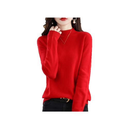 INOMAK Kaschmir-Pullover für Frauen, weicher Kaschmir-Pullover, Rundhalsausschnitt Warmer Pullover, halber hoher Halsausschnitt Ärmel Pullover (Red,XXL (70-77.5 KG)) von INOMAK