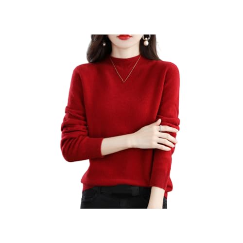 INOMAK Kaschmir-Pullover für Frauen, weicher Kaschmir-Pullover, Rundhalsausschnitt Warmer Pullover, halber hoher Halsausschnitt Ärmel Pullover (Scarlet,XL (62.5-70 KG)) von INOMAK