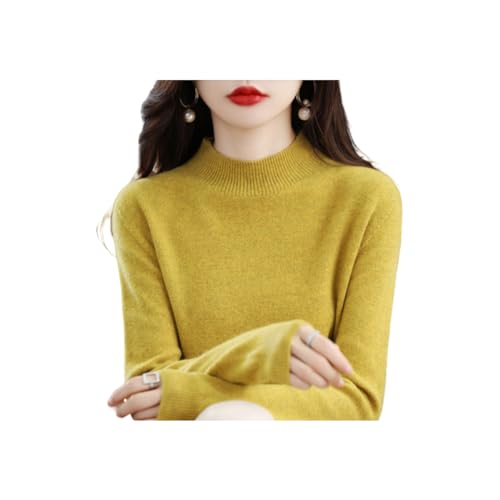 INOMAK Kaschmir-Pullover für Frauen, weicher Kaschmir-Pullover, Rundhalsausschnitt Warmer Pullover, halber hoher Halsausschnitt Ärmel Pullover (Yellow,M (50-55 KG)) von INOMAK