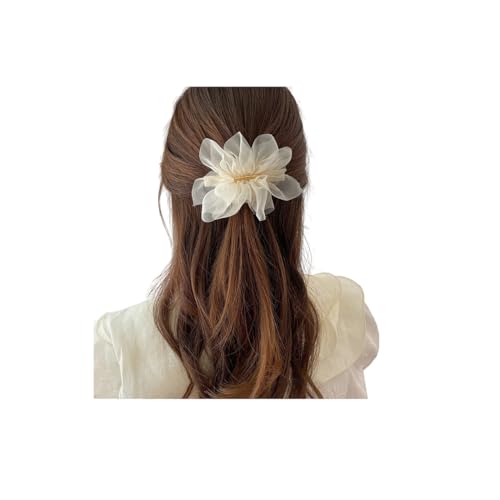 Super Fairy Chiffon-Blumen-Haarnadel, Pferdeschwanz-Clip, Kopfschmuck, rosa Haar-Accessoires, Einheitsgröße, Beige von INOMAK
