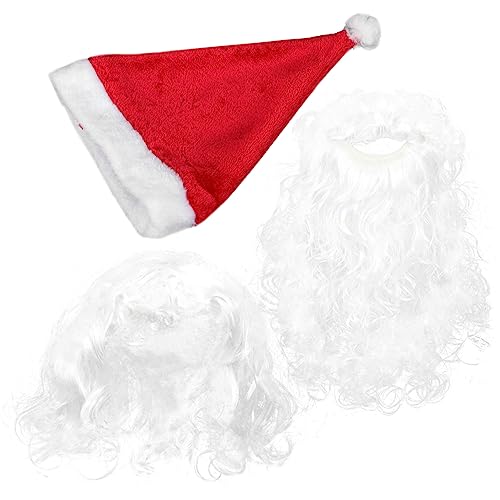 INOOMP 1 Satz Weihnachtsmann Perücke Weihnachtsmann Weiße Perücke Weihnachtsmütze Weihnachtsmann-bart-perücke-set Bart Perücke Weihnachtsmann Kostüm Zubehör Maske Kleidung Ältere Plüsch von INOOMP