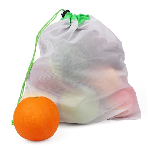 INOOMP 12 Stück Teiliges Wiederverwendbare Aufbewahrungsnetze aus Robustem Polyester mit Praktischem Kordelzugverschluss für Obst Gemüse und Vielseitige Aufbewahrung Leicht und Kompakt von INOOMP