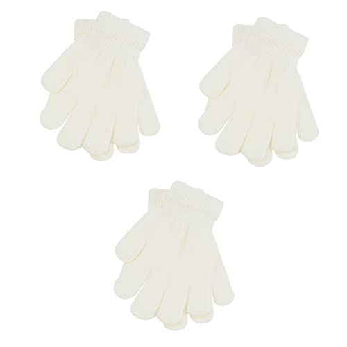 INOOMP 3stücke Kinderhandschuhe Für Herbst Und Winter Strickhandschuhe Einfarbigem Design Warme Fünf-finger-handschuhe Für Mädchen Und Jungen Jahre Weiß von INOOMP