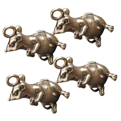 INOOMP 4 Stück Teiliges Messing Schlüsselanhänger Ratten Anhänger Chinesisches Tierkreiszeichen Kleine Hängende Dekorationen für Auto Tasche Büro Desktop Home Decor von INOOMP