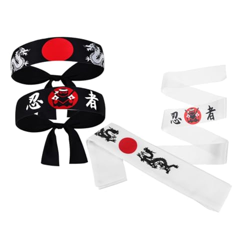 INOOMP 4 Stück Teiliges Ninja Stirnband Japanischer Samurai Stil Elastisch Verstellbar Komfortabel Für Karate Training Cosplay Party Dekoratives Kopfband von INOOMP