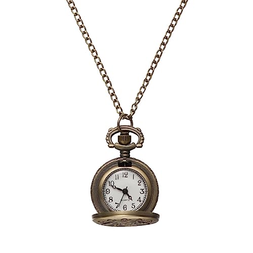 INOOMP Taschenuhr Vintage Bronze Quarzwerk Kettenuhr mit Hohlem Blumen Design Elegante Halskette für Damen und Herren Alltag und Besondere Anlässe von INOOMP