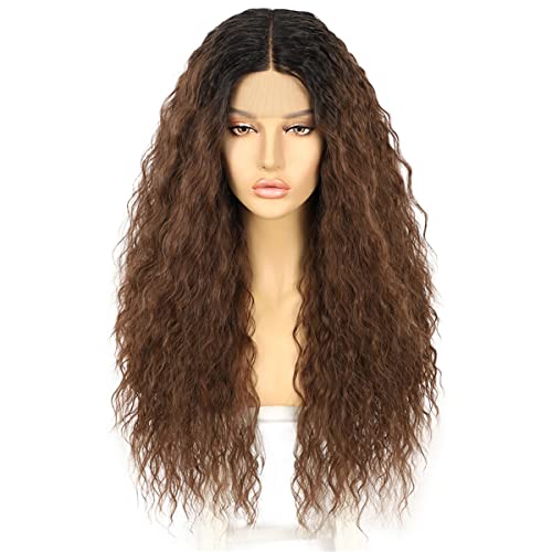 INPETS Kinky Curly Lace Front Perücken,Für Schwarze Frauen Tägliche Abnutzung Hitzebeständige Futura Faser Dunkles Ombre Braun #30 Synthetische Spitzeperücke,30 inch von INPETS