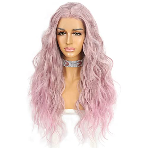 INPETS Lace Front Perücken Kunsthaar Gelockt Gewellt Ombré Rosa Synthetische Lace Front Perücke Für Damen Tägliches Make Up Cosplay Perruque Natürlicher Haaransatz Hitzebeständiges Haar,28 inch von INPETS