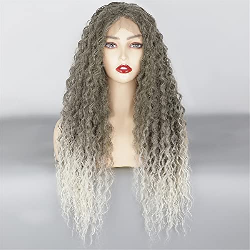 INPETS Lace Front Perücken Kunsthaar Lace Perücken Lang Grau Gemischt Blond Verworren Lockig Für Frauen Hochtemperaturfaser Täglich Natürliches Haar,24 inch von INPETS