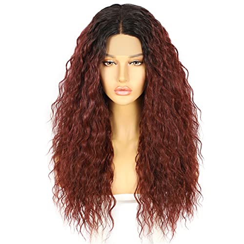 INPETS Lace Front Perücken Kunsthaar Lockige Spitzenperücke Für Damen Tägliche Party Geschichtete Perücken Langer Mittelteil Ombre Ingwerrot Gemischte Farbe Hitzebeständige Haarperücke,24 inch von INPETS