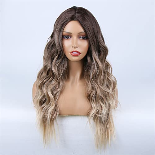 INPETS Lace Front Perücken Synthetische Lange Gewellte Perücke Ombre Brown Blonde Für Schwarze Frauen Cosplay Perücke Tägliche Perücke Natürlich Aussehende Perücken Hitzebeständig,18 inch von INPETS