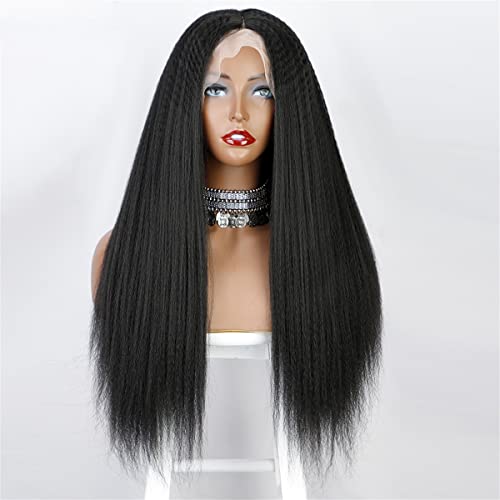 INPETS Lace Front Perücken Synthetische T Teil Spitzenfront Perücke Für Frauen Lange Schwarze Verworrene Gerade Spitzenperücke Für Den Täglichen Gebrauch Hitzebeständiges Faserhaar,20 inch von INPETS