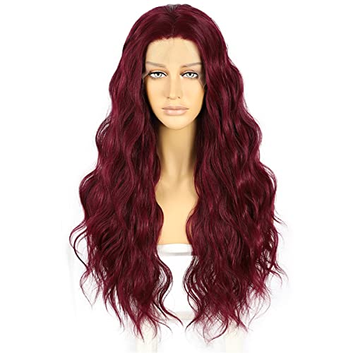 INPETS Rot 99J Snythetic Lace Front Perücken Lange Welle Körperwelle HD Transparente Spitzeperücke Für Frauen Cosplay Hitzebeständige Perücke,20 inch von INPETS