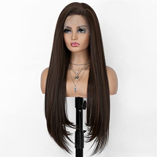 INPETS Synthetische Lace Front Perücken,Braune Körperwellen Perücke Synthetische Perücken Für Frauen Hightlight Perücke Transparente HD Lace Front Perücke Cosplay Perücke,20 inch von INPETS