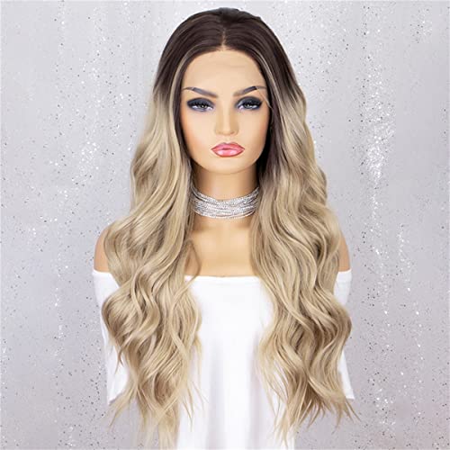 INPETS Synthetische Lace Front Perücken,Lange Gewellte Synthetische Perücke Blonde Lace Front Perücken Für Frauen Hitzebeständig Natürlicher Haaransatz Honigblonde Perücke Cosplay Haar,22 inch von INPETS