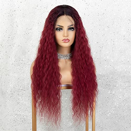 INPETS Synthetische Lace Front Perücken,Orange Burgund Synthetische Lace Front Perücken Für Schwarze Frauen Hitzebeständige Afro Kinky Curly Wigbrown Curly Perücke Natural,26 inch von INPETS